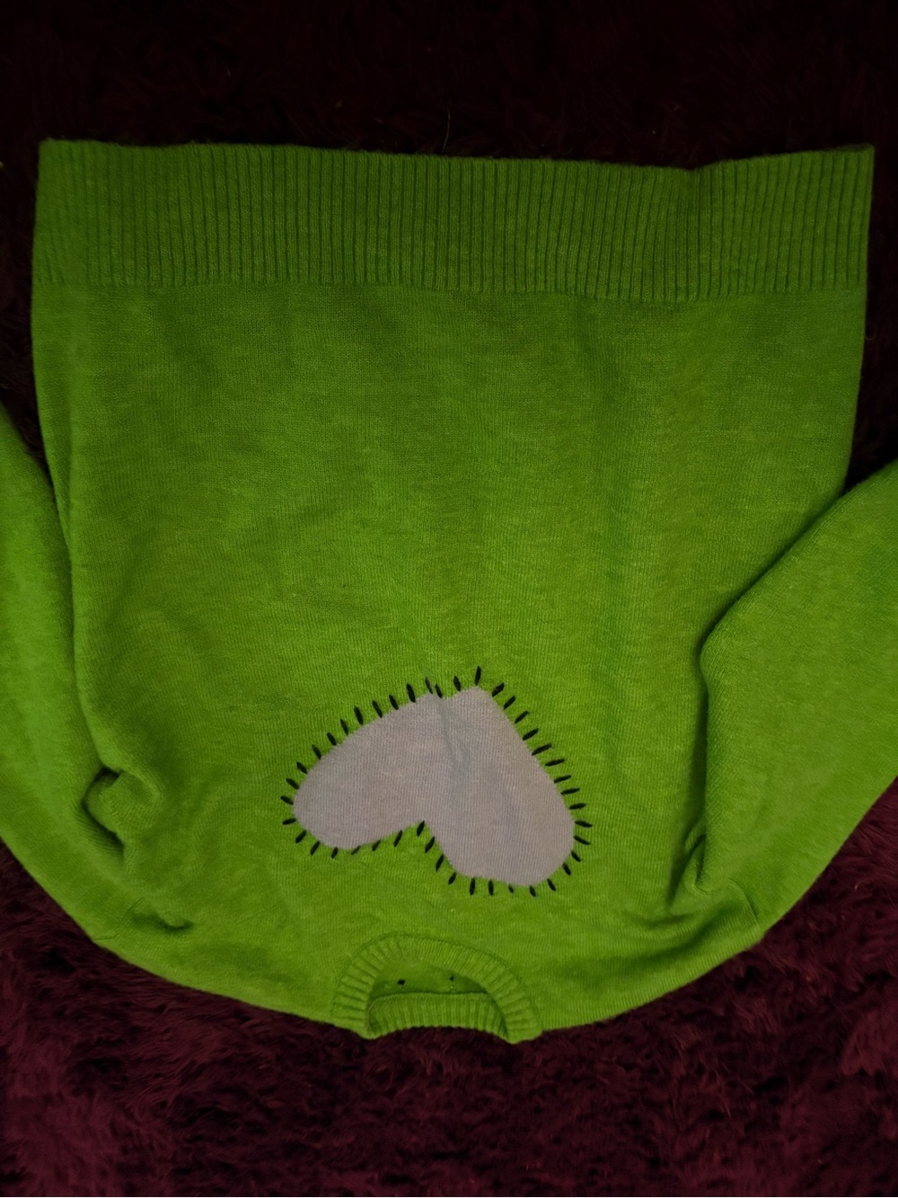 Bright Green Heart-Appliqué Women's Sweater
